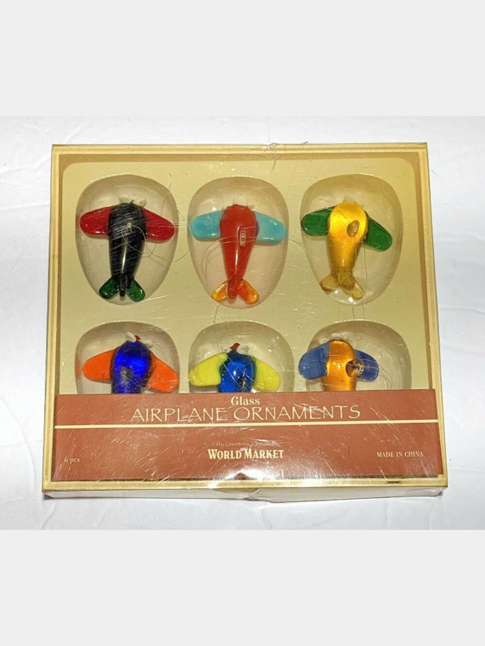 RARE VTG World Market Glass Airplane Ornaments Lot of 6